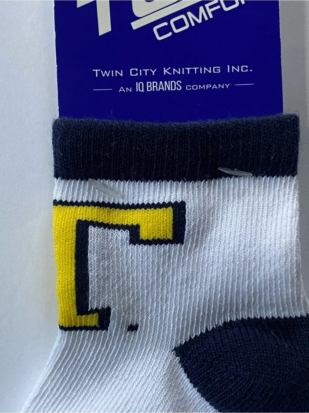 Trinity College Baby Socks 3-6 Months New Bantams Logo “T” Yellow Blue NWT